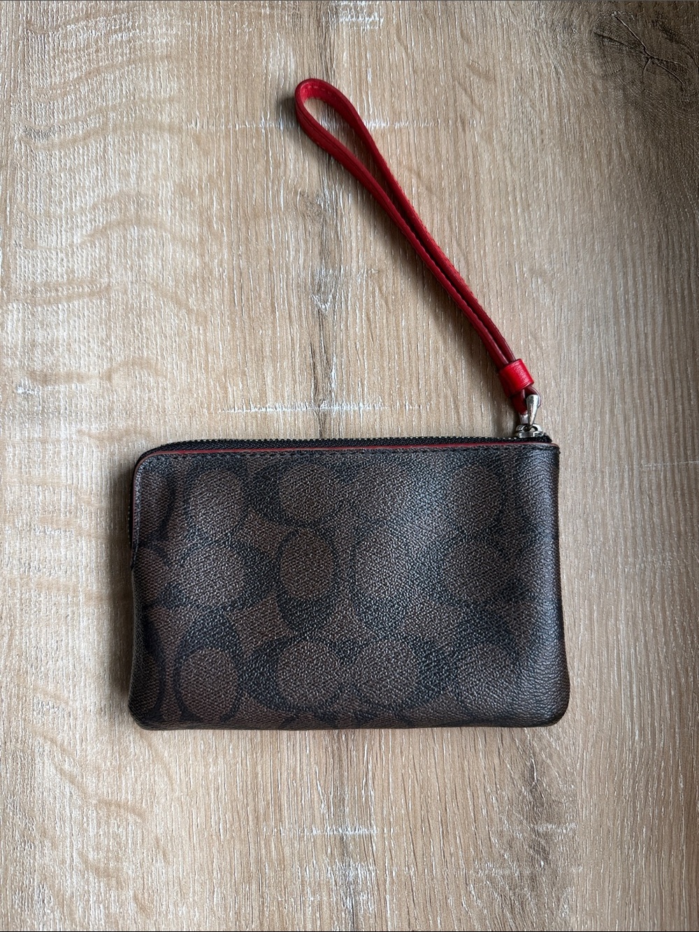 COACH Signature Wristlet - Brown with Red Stripe - Picture 3 of 6